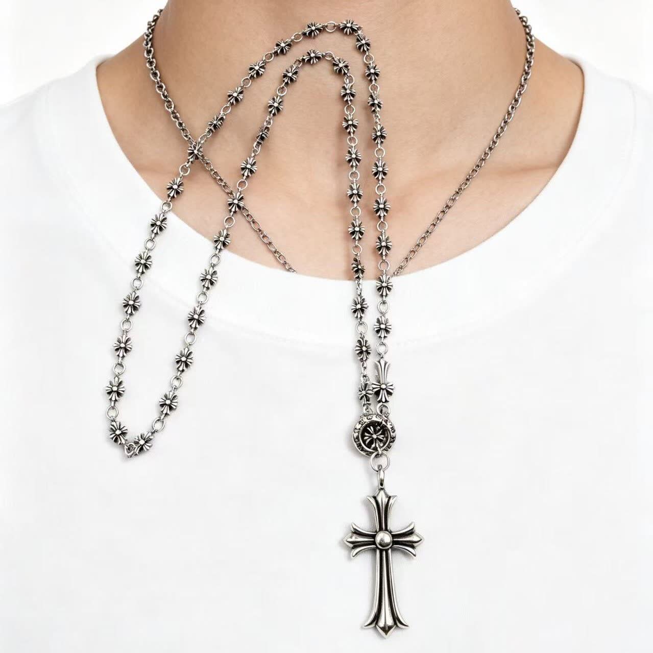 Chrome Hearts Silver Cross Pendant Necklace